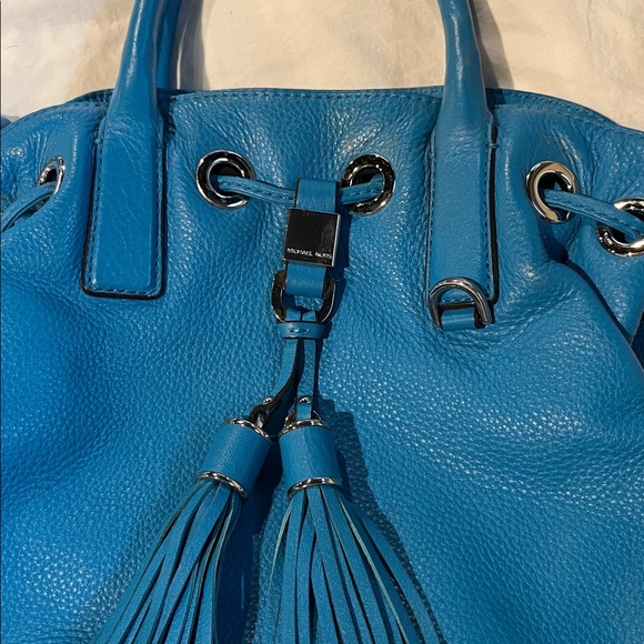 Michael Kors turquoise Blue pebble Leather Tassel Satchel Handbag - Picture 2 of 5